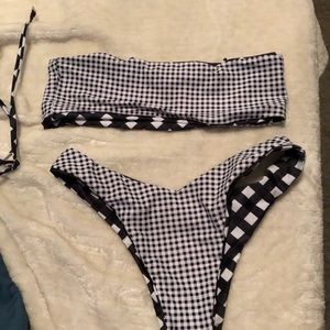 NWOT Zaful reversible strapless Gingham bikini